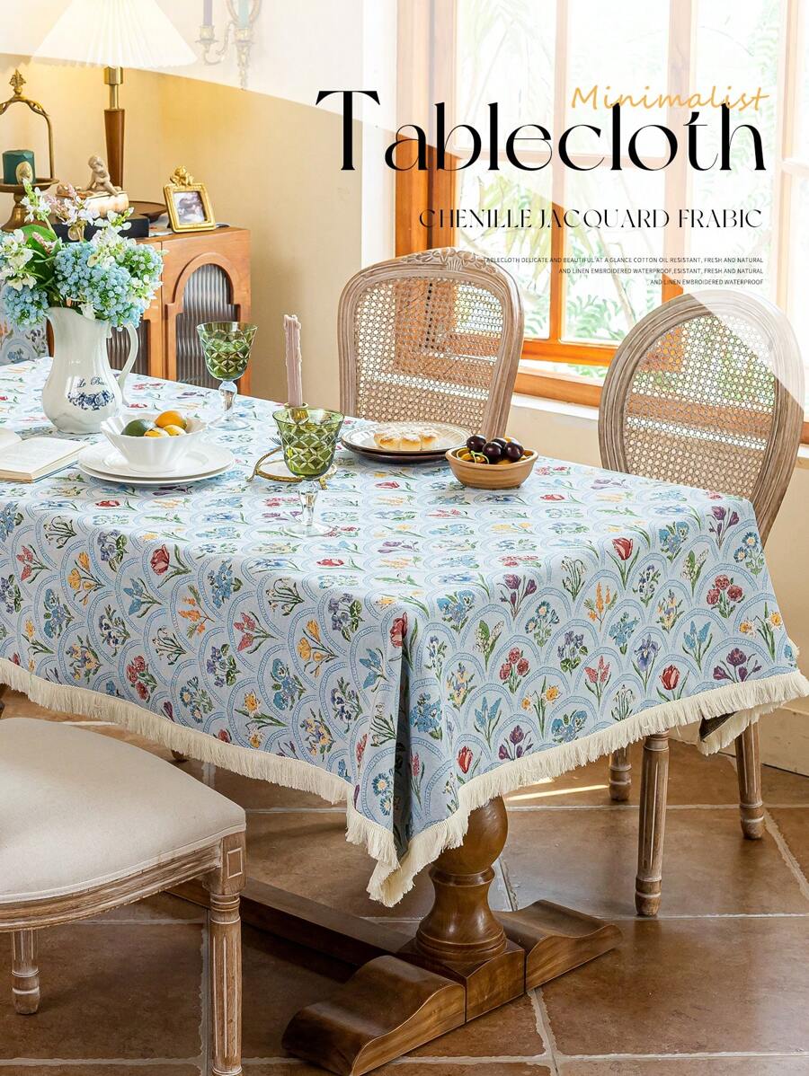 1 pièce Nappe rectangulaire à franges florales, décoration romantique minimaliste pour la cuisine, la salle à manger, les mariages et les tables de fête