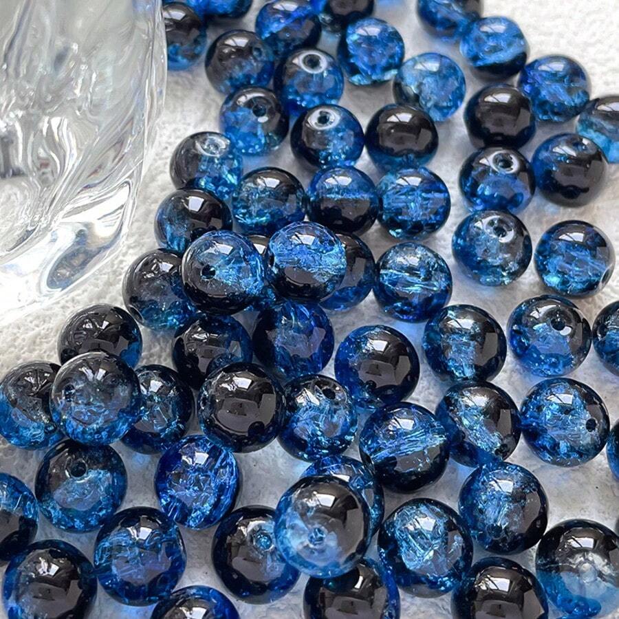 50 pièces de perles de verre craquelées en forme de flocon de neige noires et bleu foncé de 10 mm - idéales pour la conception de bijoux, bracelets, bracelets d'amitié, colliers, boucles d'oreilles, porte-clés et charms de téléphone, fournitures de bijouterie DIY | Design de perles élégant | Finition brillante