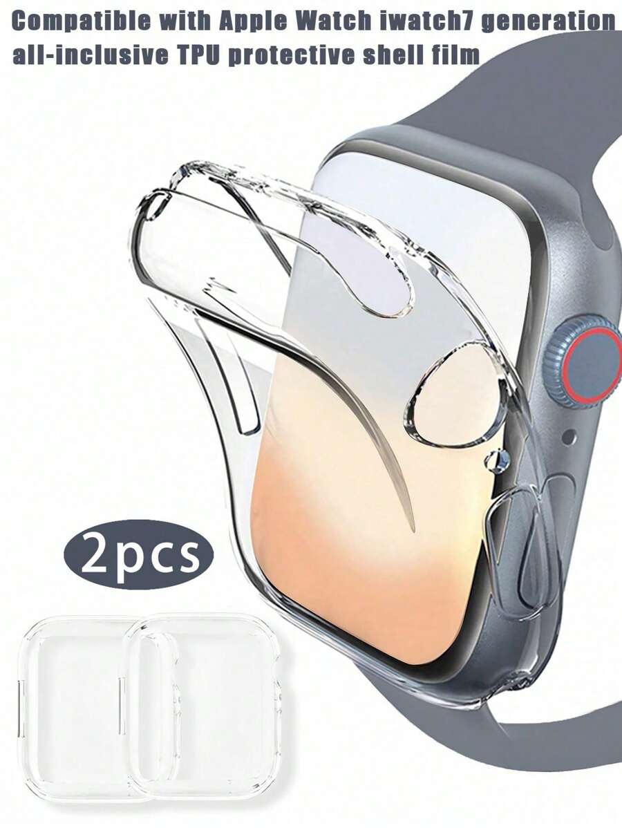 2 Pcs/Set Transparent TPU Ultra-Thin Whole Body Protective Case Suitable Compatible With Apple Watch Series 7 38mm/40mm/41mm/42mm/44mm/45mm