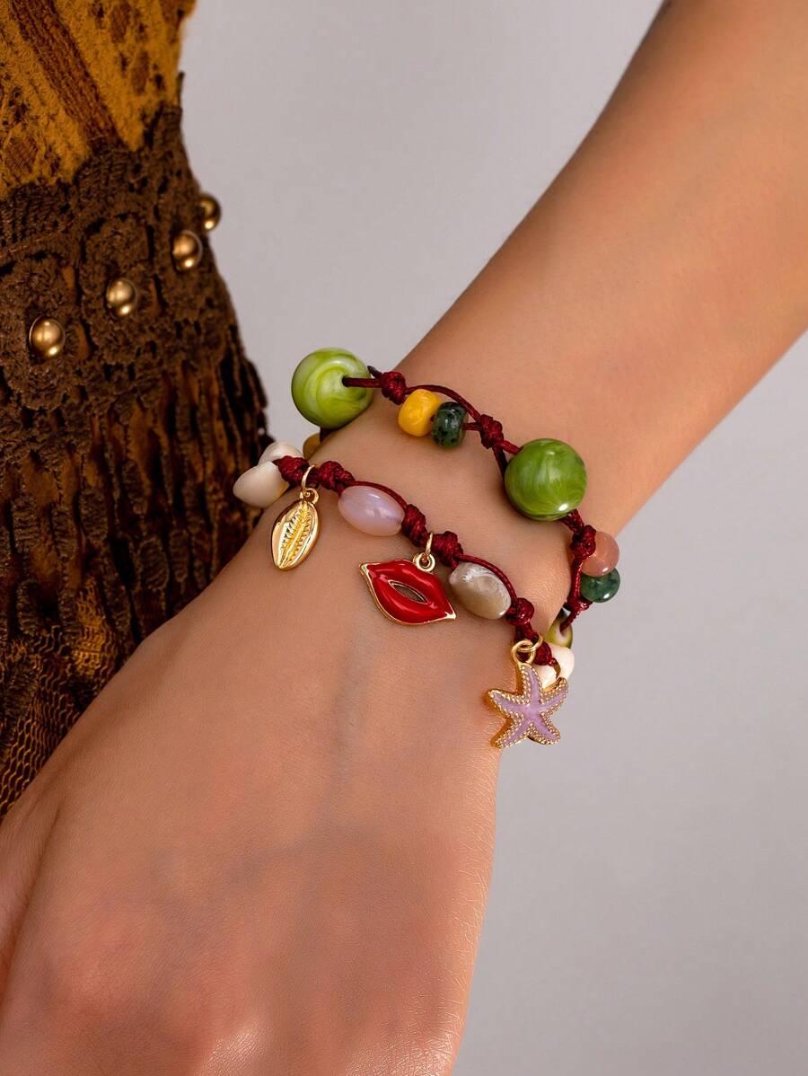 1pc Handmade Braided Bead Double-Layer Bracelet, Fashionable & Elegant Style, Thoughtful Mother's Day Gift Jewelry