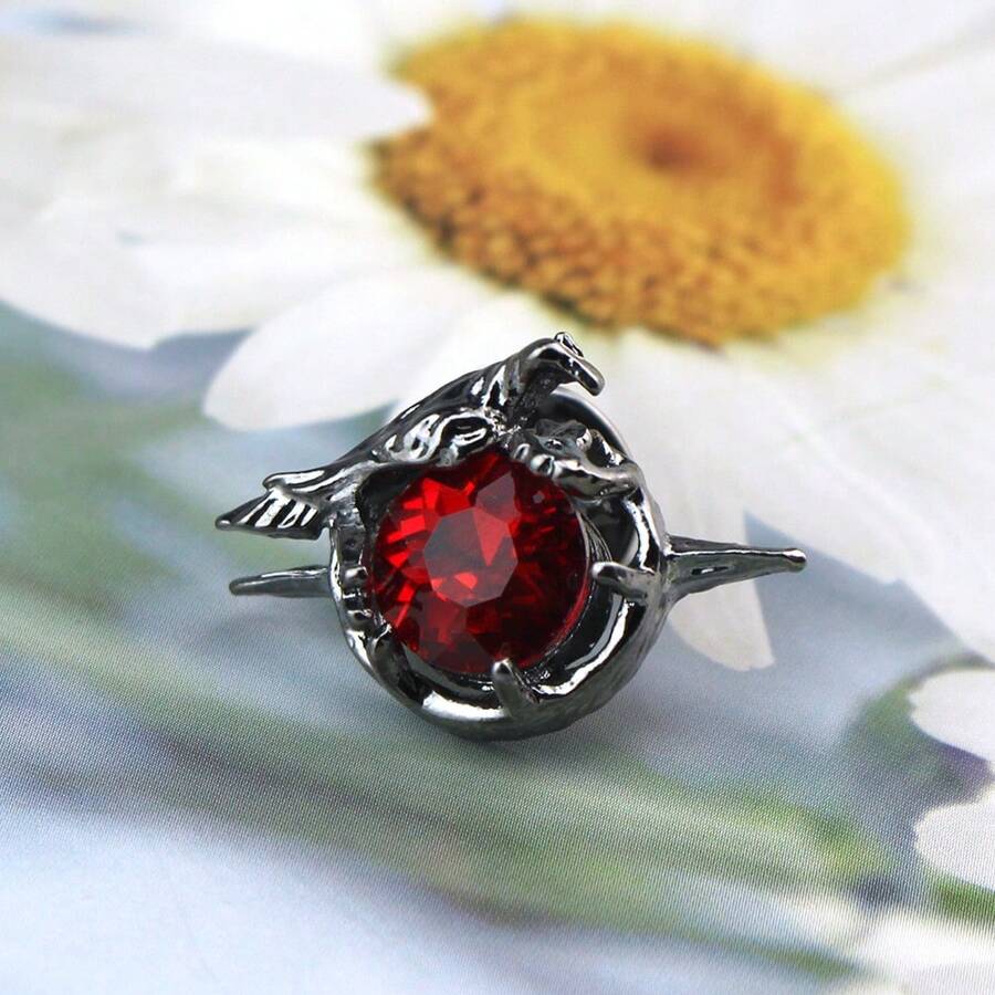 1pc Vintage Style Red Gem Crow Brooch, A Fine Collectible Feature For Anime/Game Fans And Gift, Also Suitable For Party/Holiday Wear And As Valentine's Day Present