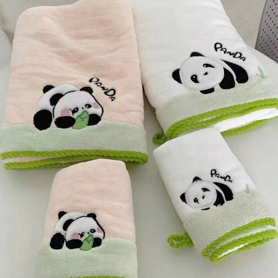 2025 New Style Panda Towel Bath Towel Combination Absorbent And Non Hair Falling Soft Shower Coral Plush Towel Bath Towel Combination