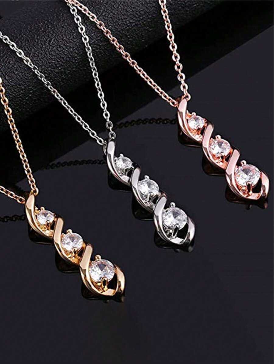 1 Pc Romantic Cubic Zirconia Necklace Pendant For Women For Valentine's Day Gift Engagement Anniversary Party Jewelry