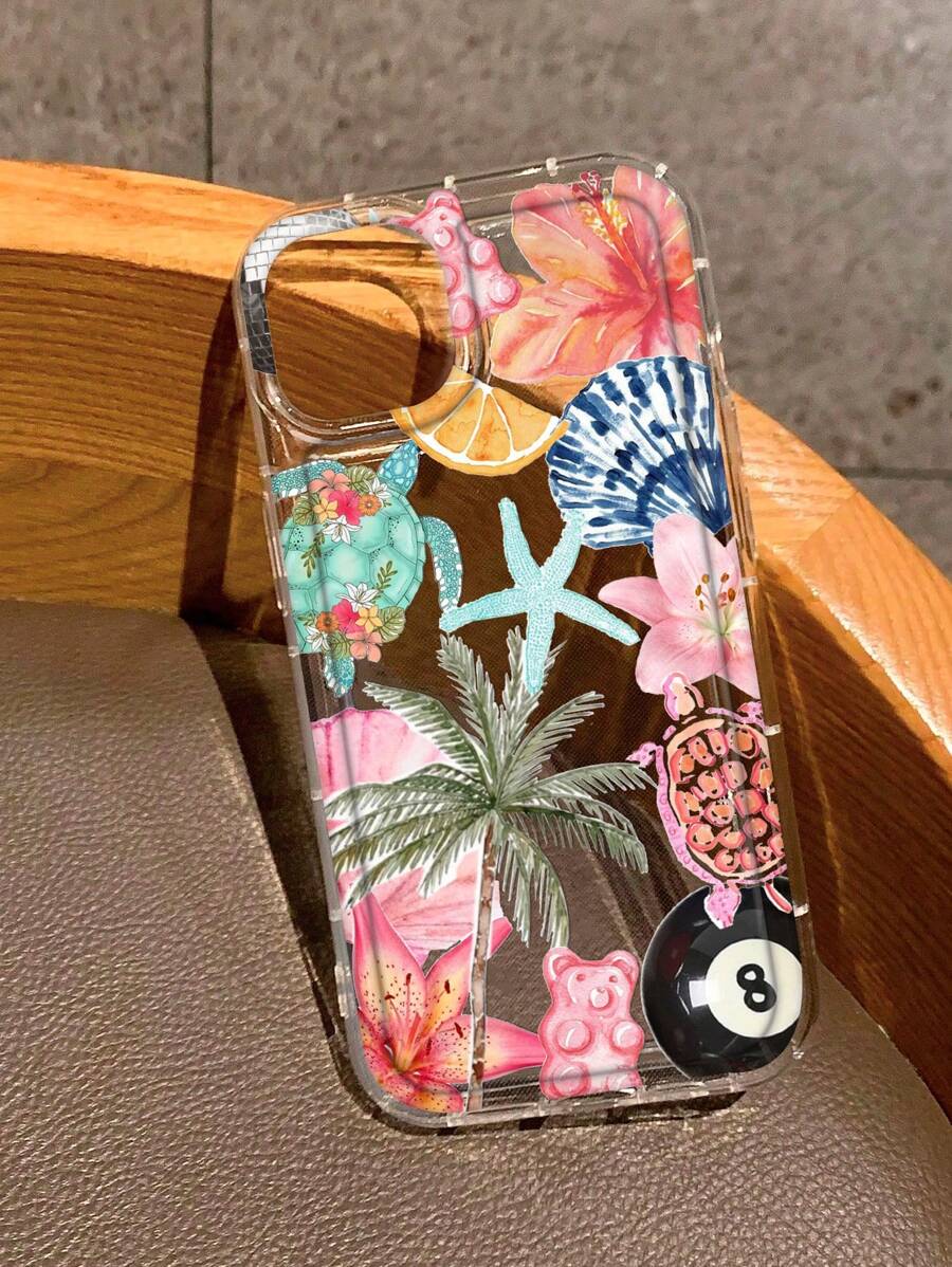 Summer Coconut Tree Hibiscus Print Clear Case Compatible With IPhone 16/11/12/13/14/15/15pro/15 Plus/15 Promax/7plus/8plus/X/Xs Max/Xr/11pro/12pro/13pro/14pro/12mini/13mini/11promax/12promax/13promax/14promax/14plus/6/6s/6plus/7/8/16Pro/16plus/16promax/Se&Compatible With Samsung Galaxy/A54/A14/A12/A13/A15/A32/A33/A24/A52S/S20/S21/S22/S23/S24/S23Plus/S24ultra/S25/A15/A33/A23