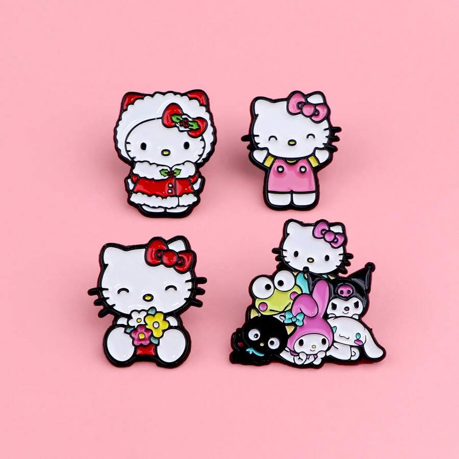 Sanrio Set de 4 piezas de pines esmaltados lindos, insignias para solapa, broches para mochilas, mujeres, ropa, regalo, joyería, accesorios de moda