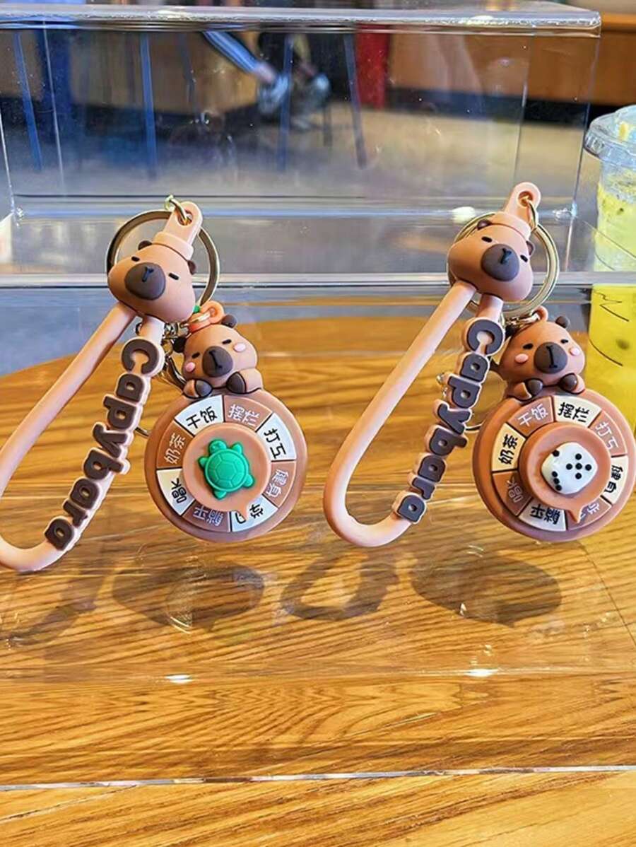 1pc Original Capybara Spinning Keychain, Cute Cartoon Capybara Keyring, Handbag Charm, Small Gift Car Accessories