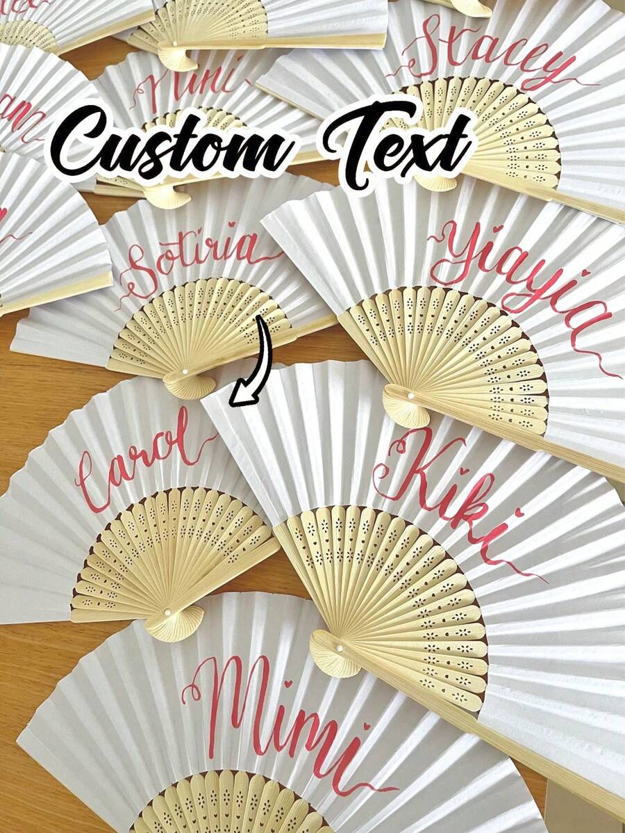 Abanico de mano personalizado con estampado en tela blanca, obsequio de bodas y fiestas, abanico de seda como regalo para los invitados. Abanico plegable personalizado con logotipo, para club, bar. Cualquier texto - Abanico de mano - Bambú - Abanico de papel plegable - Negro, blanco, rosa - Vinilo personalizado - Fiesta, festival, boda, despedida de soltero