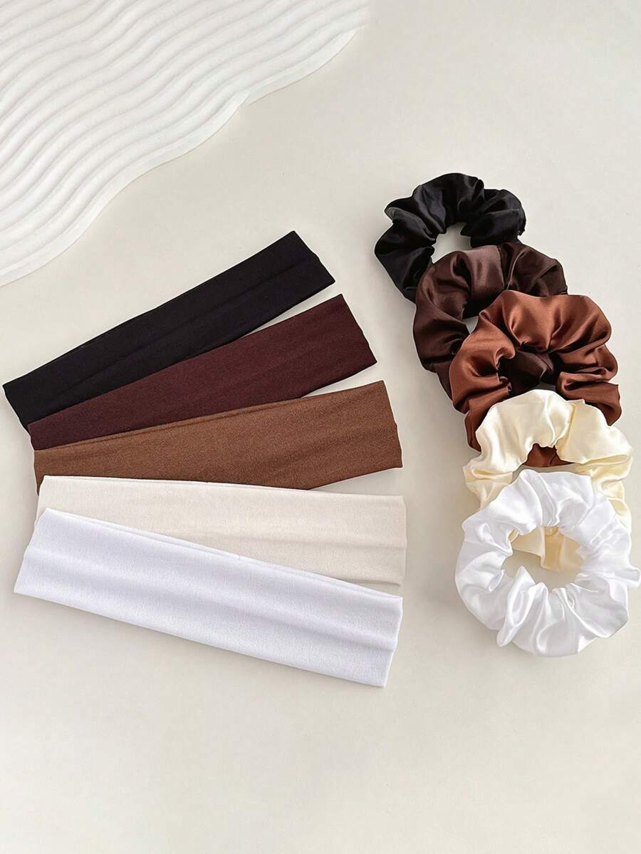2pcs Set Solid Color Casual Synthetic Hair Scrunchies, Fashion Accessories, Suitable For Women All Seasons