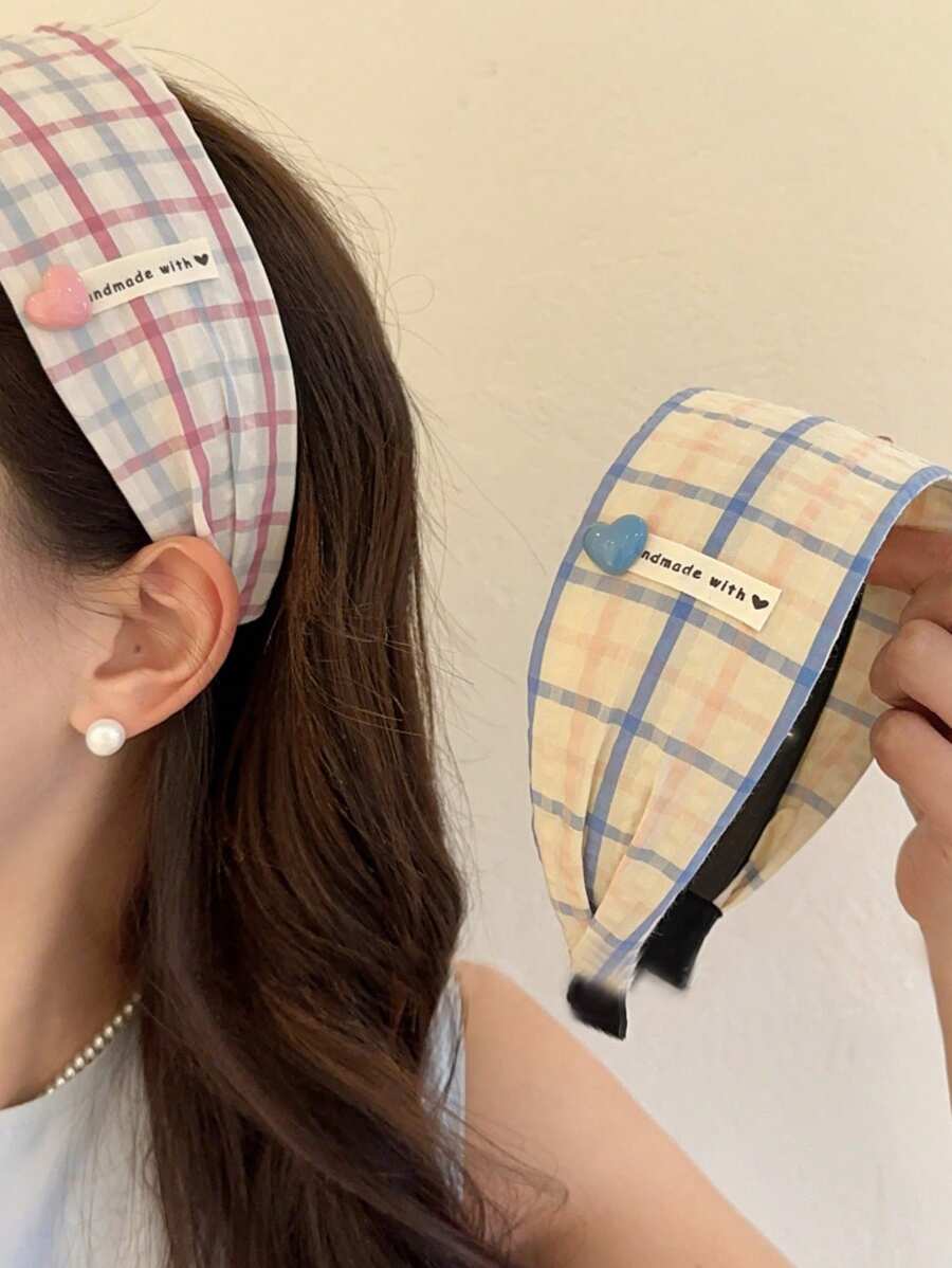 1/2pcs Women Fashion Minimalist Heart Striped Grid Headband, Hairband Head Hoop Hair Accessories