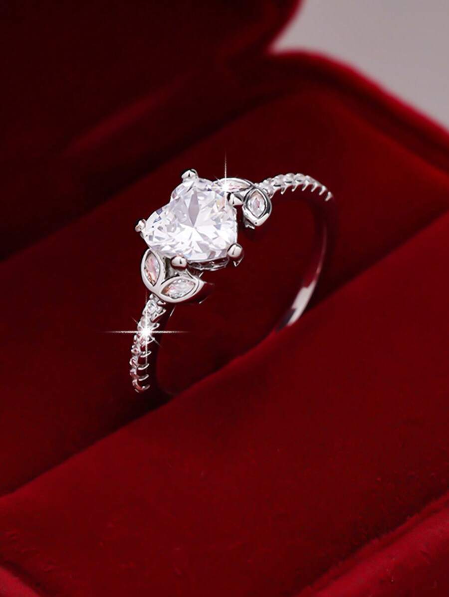 1 pieza Anillo con forma de corazón de circonita cúbica elegante y de alta calidad, adecuado para mujeres como regalo de boda, compromiso, Día de San Valentín o aniversario