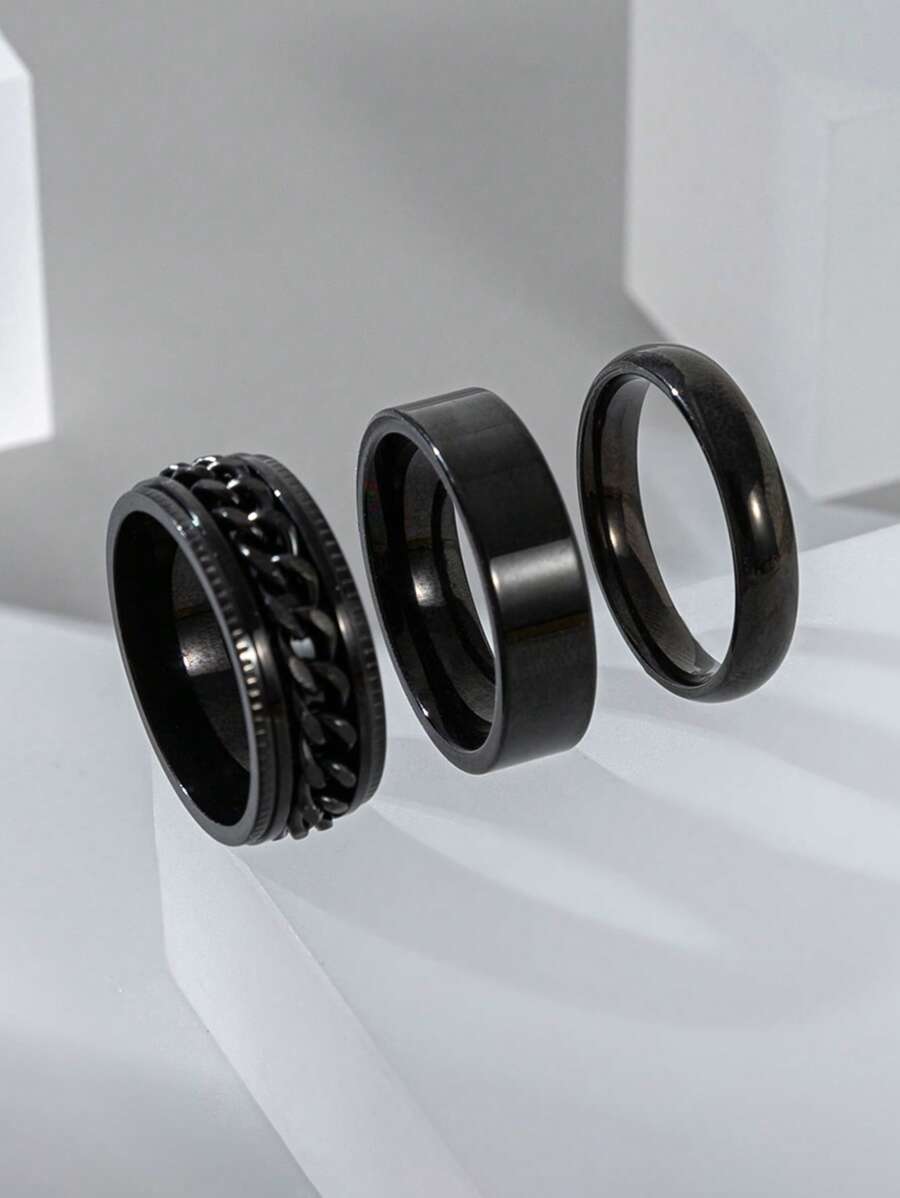 3pcs Fashionable Simple Charm Stainless Steel Chain Shaped Ring For Men, Woman,Couples, Daily Wear And Parties For Father Mother Dad Husband Boyfriend Father's Day Birthday Gift Festivals Jewelry Stackable Ring Statement Band