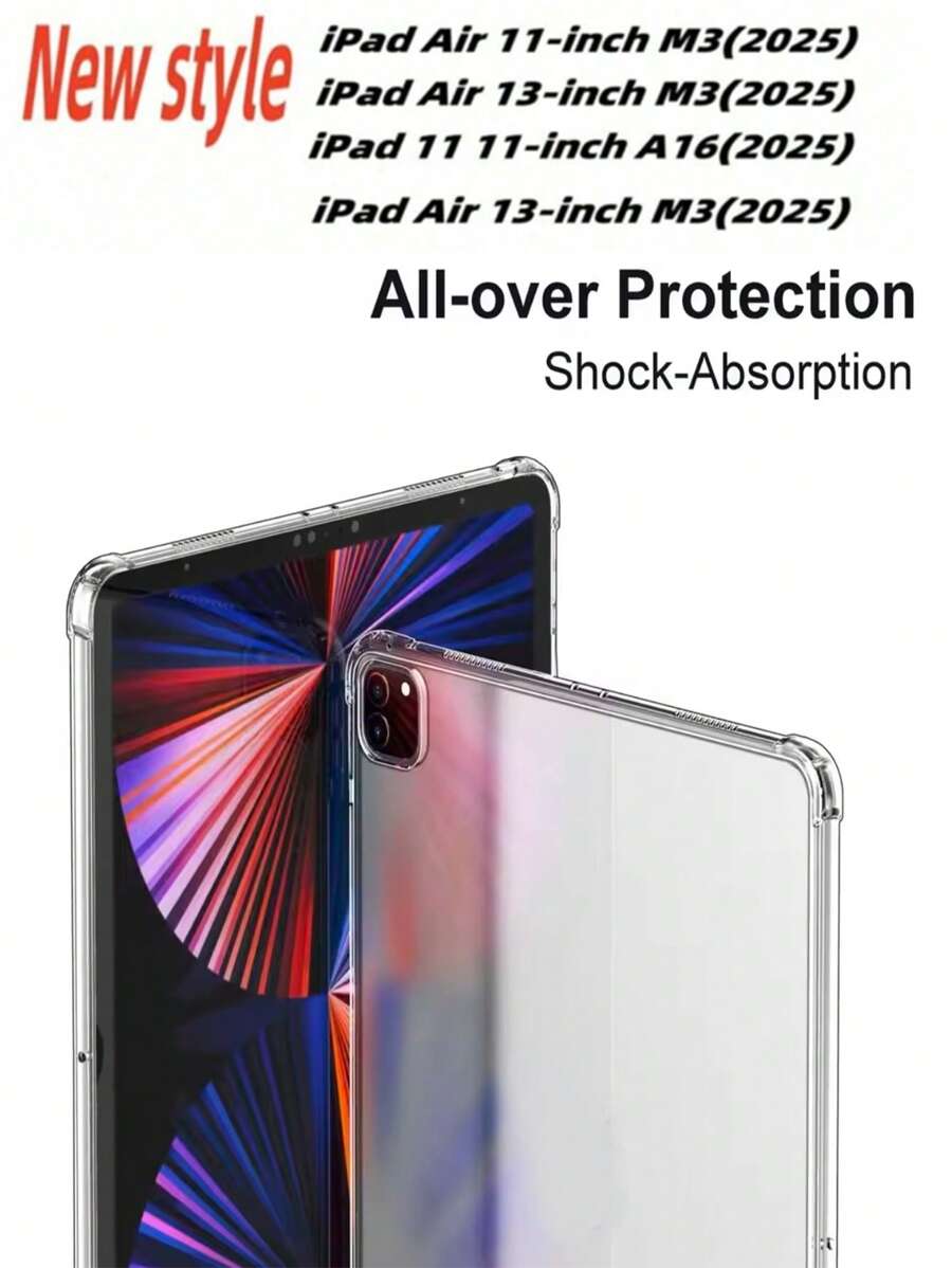 1 pieza Estuche protector de silicona suave transparente de TPU de borde completo 2025, compatible con iPad