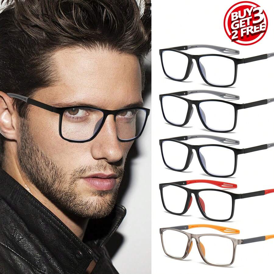 5 Stücke rechteckige leichte Lesebrille mit farbigen Bügeln, rutschfestes Design, minimalistische und Lesebrille für Männer und Frauen
