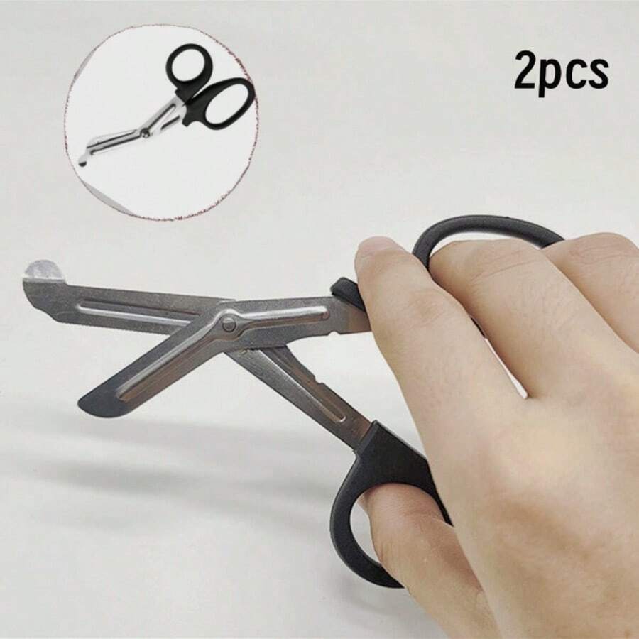 2pcs Stainless Steel Bandage Scissors, First Aid Kit Accessory Gauze Shear Canvas Scissors For Household Outdoor Camping Emergency Use