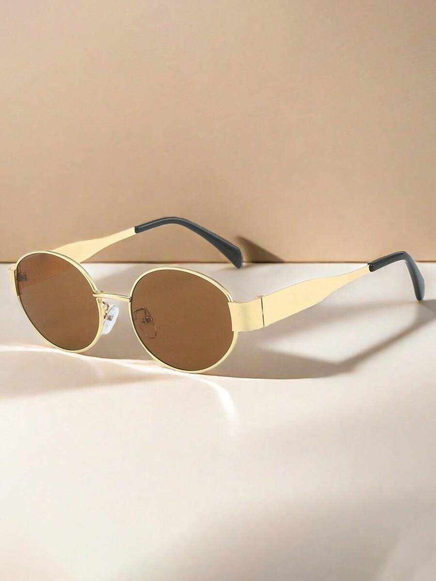 2pcs Oval Eyeglasses, Vintage Metal Frame Street Style UV Protection