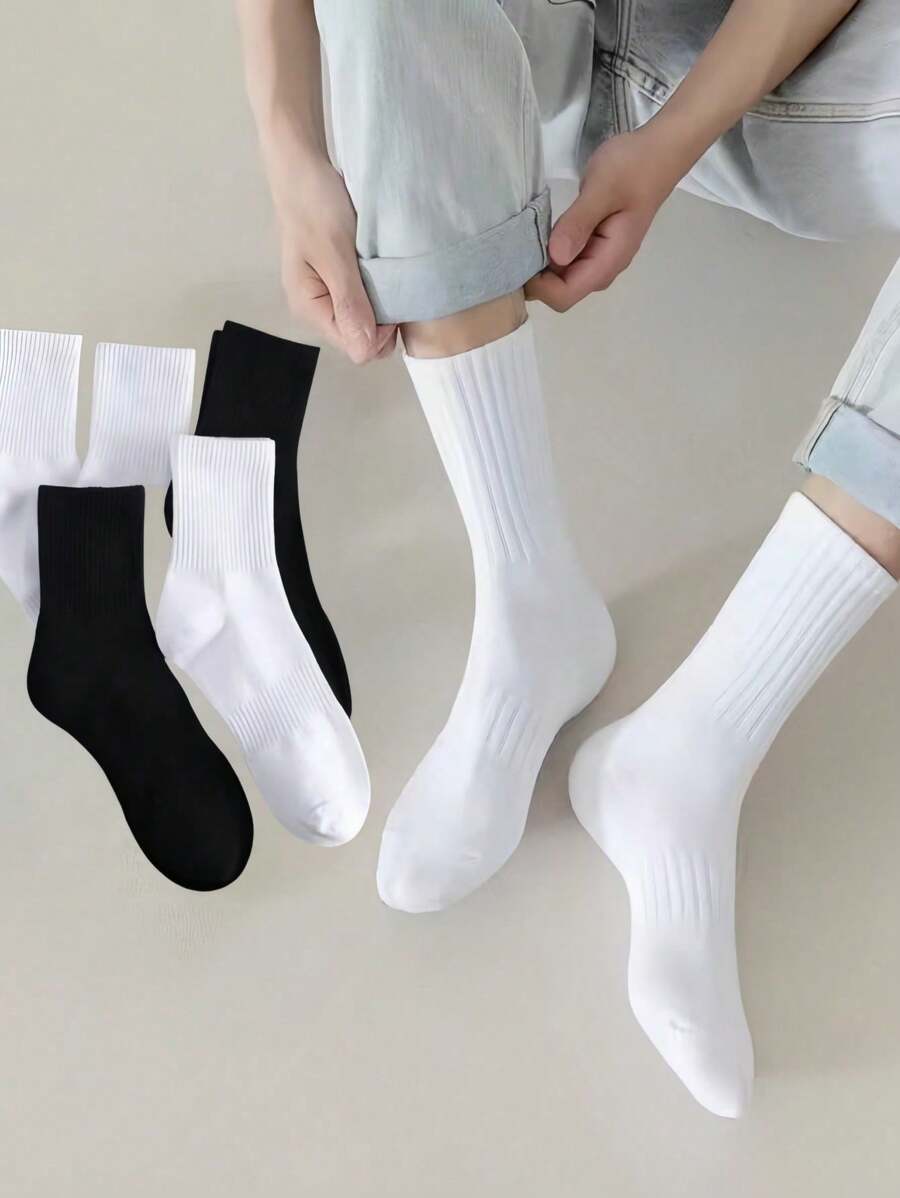 2/4/6/8/10/20 Pares de calcetines de tripulación de unicolor simples para hombres, calcetines deportivos, calcetines para uso diario y exterior, nuevos calcetines de verano para skateboarding, calcetines medianos para hombres