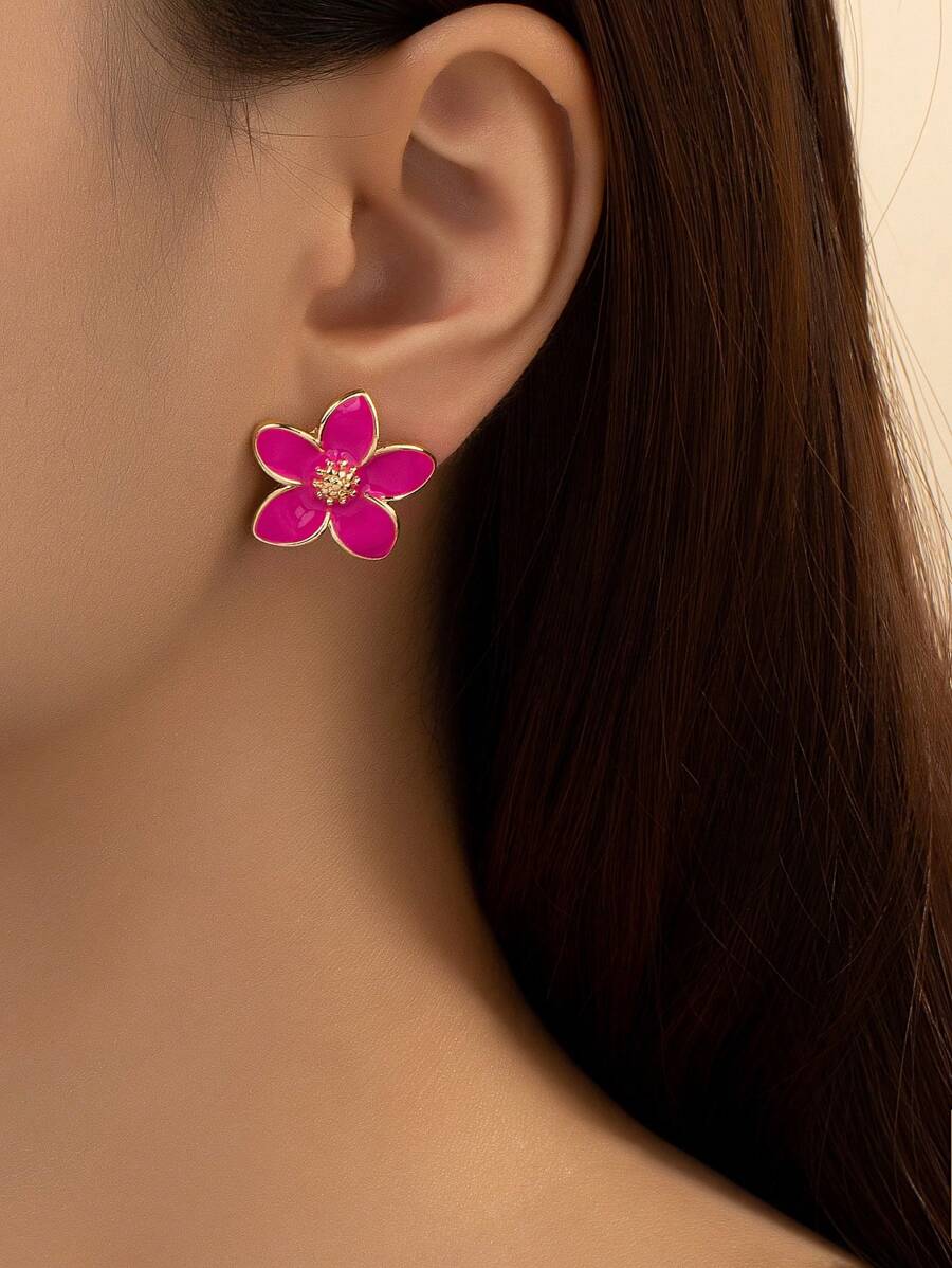 1 paire de boucles d'oreilles à goutte d'huile florale polyvalentes et à la mode pour le port quotidien