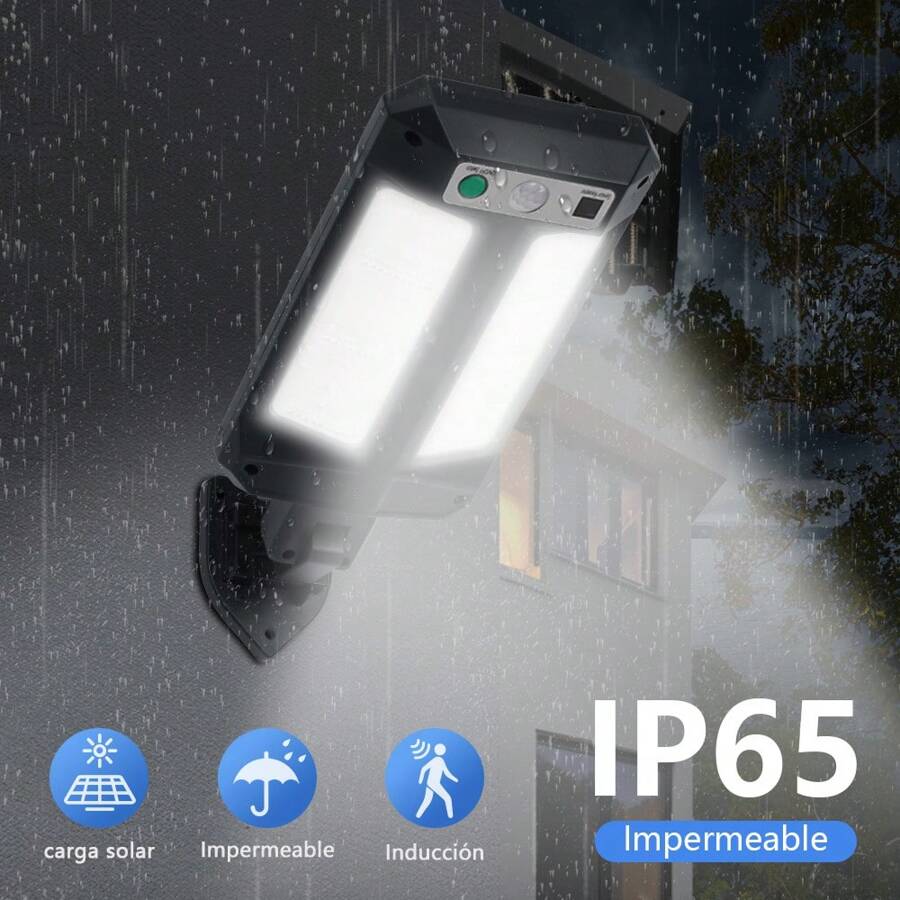 Luminarias solares al aire libre, luces nocturnas, sensor de movimiento, faros de pared para calles y jardines al aire libre, con mando a distancia, 3 modos, función a prueba de agua, adecuados para estacionamientos, jardines, terrazas, canchas de baloncesto, campos de deporte y patios.