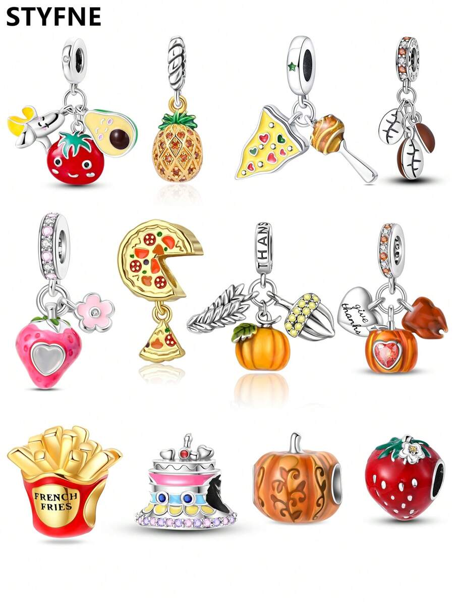 STYFNE 1 pieza de Cuentas colgantes con diseño de frutas y verduras surtidas, adecuado para hacer pulseras y joyas DIY, regalo hecho a mano para mujer en uso diario