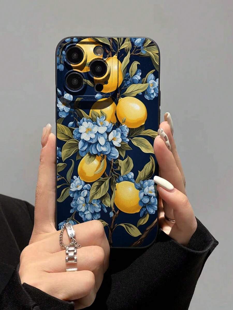 1 Stück perforierter Zitronen-Frucht bemalte stoßfeste Handyhülle kompatibel mit iPhone 16/11/16Pro/16Plus/16ProMax/16E/15ProMax/13/14/12/XS/XR/7G/8P, Galaxy S25/S25PLUS/S25Ultra/A16/A36/A26/A56/A50/A12