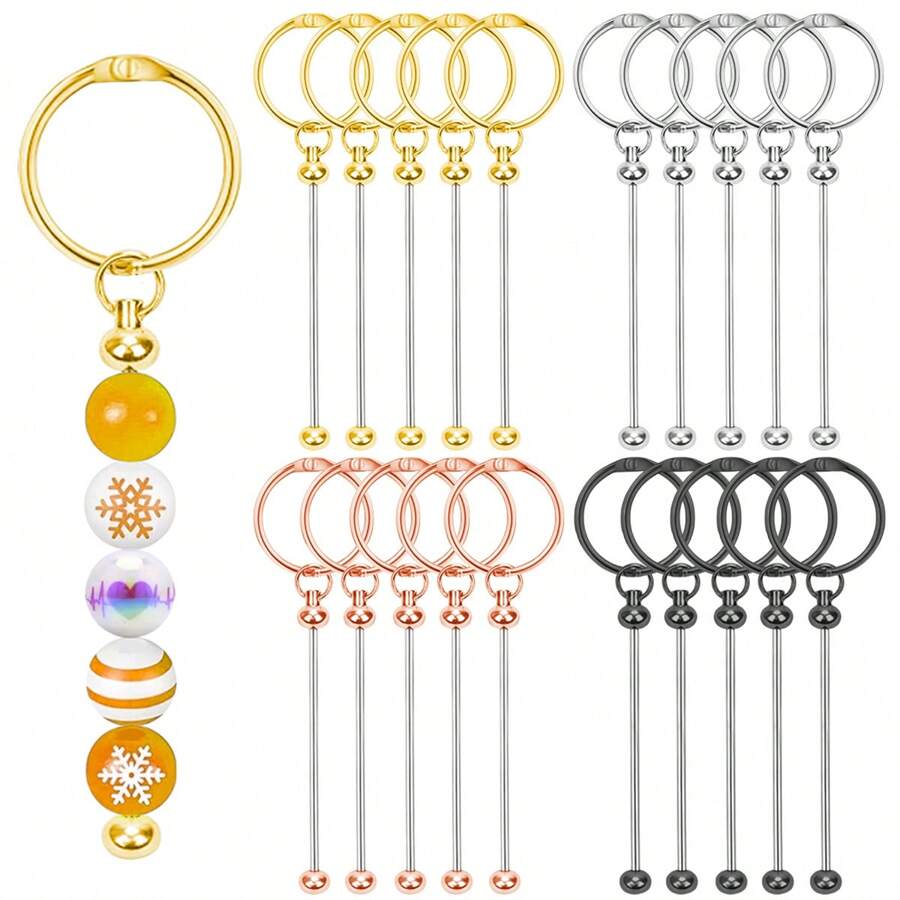 10/20pcs Openable Key Chain Beading Stick Set, Blank Beaded Elegant Key Rings For Phone Chains, Bag Chains, Clothing Decor, Party Favors, Holiday/Birthday Gifts, Beading Cup Pendant Accessories