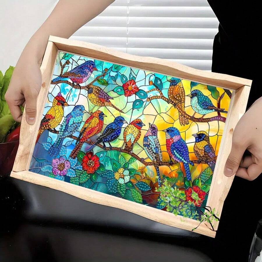 1 pezzo Vassoio a forma di uccello con dipinto a mosaico di diamanti 5D, design di diamanti unico per un effetto vivace e tridimensionale, adatto per tenere caffè, succhi, colazione, dessert in cucina o casa, vassoio multifunzionale con dipinto di diamanti e design elegante per la decorazione della casa