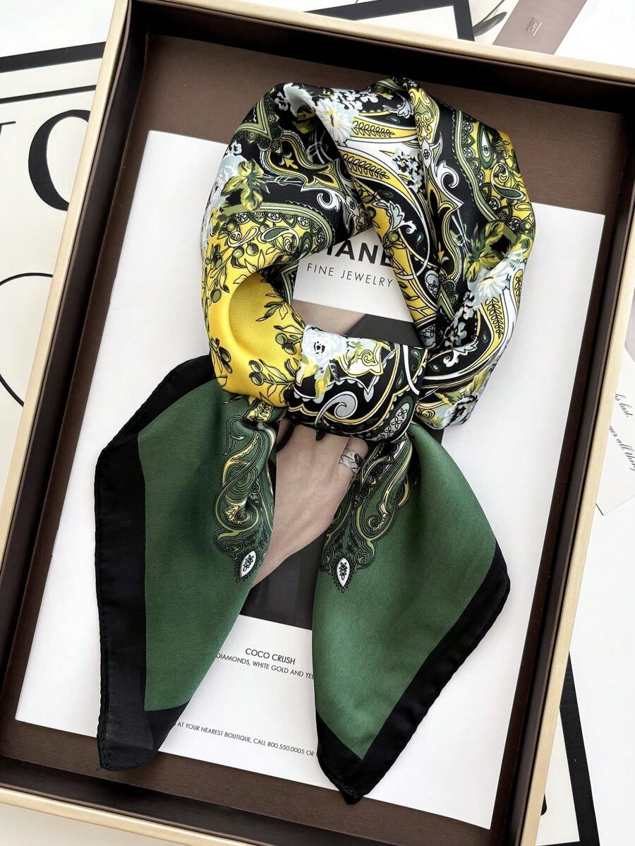 1 Peça Lenço Quadrado Estilo Bandana Feminino, Lenço de Seda de Luxo com Estampa de Flor de Castanha de Caju, Lenço Popular de Praia, Hijab de Seda para as Quatro Estações