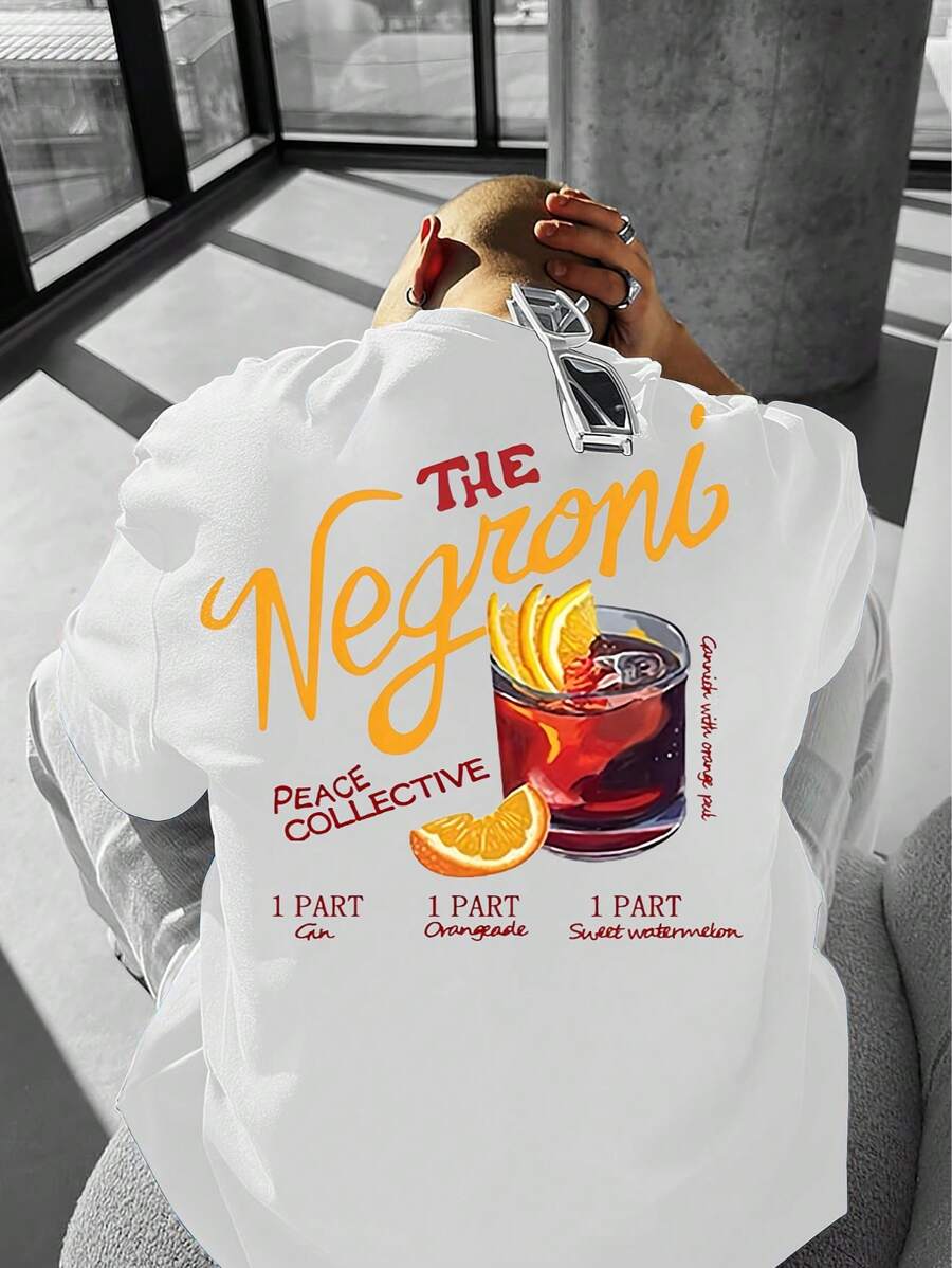 Men's Loose Printed Short Sleeve T-Shirt, Loose Type, Machine Washable, Printed Letter Pattern Design