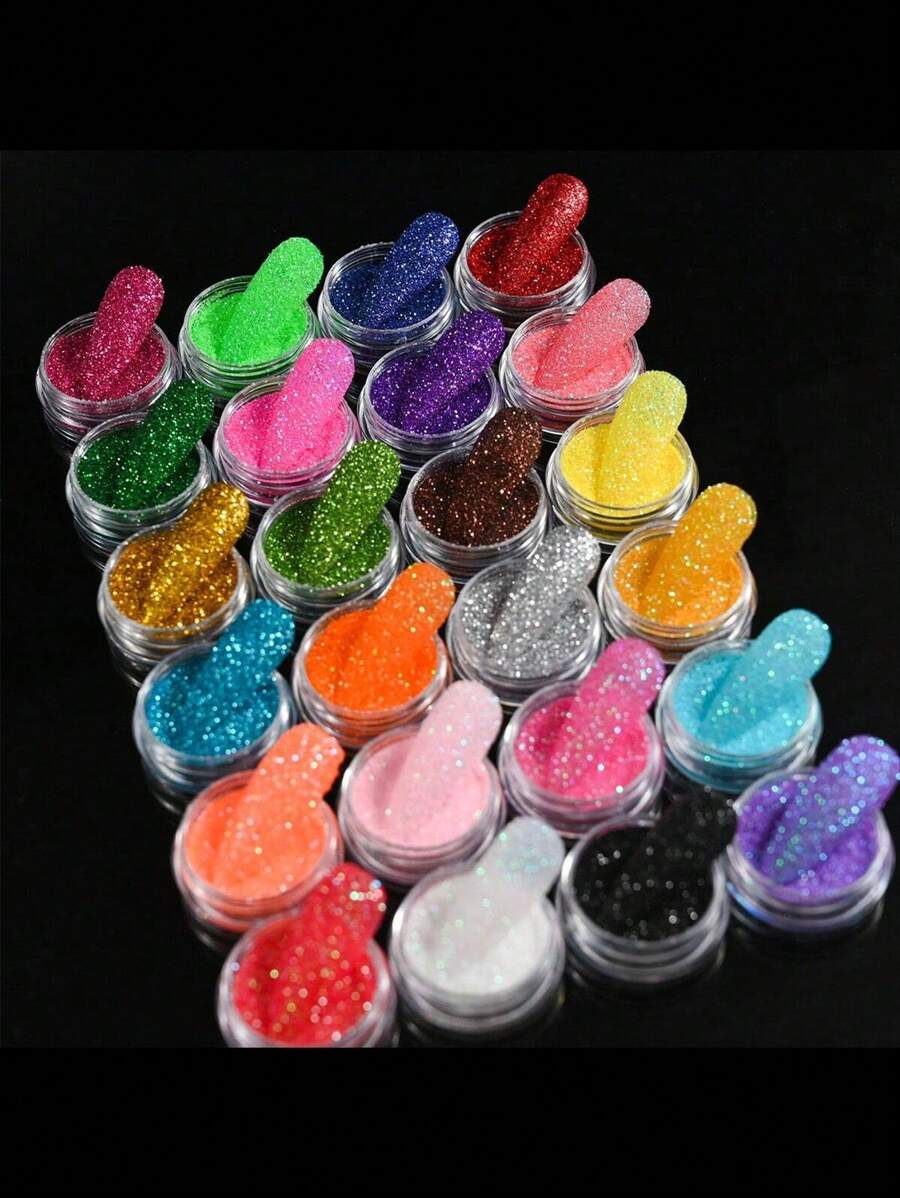 24PCS Iridescent Sugar Nail Glitter Nail Art Iridescent Fine (.004") Glitter Powder Candy Coat Powder Pigment For Manicure Sugar For Gel Nail Polish, Gel And Acrylic Nail Powder - (24 Jars)