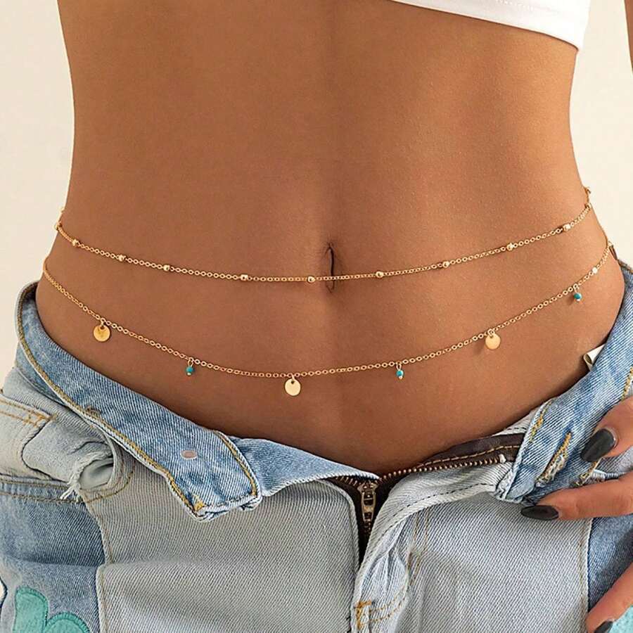 Gold Waist Chain For Women, Sexy Layered Belly Waist Chain Waterproof Beads Chain Summer Non Tarnish Body Chain Jewelry Gifts For Women