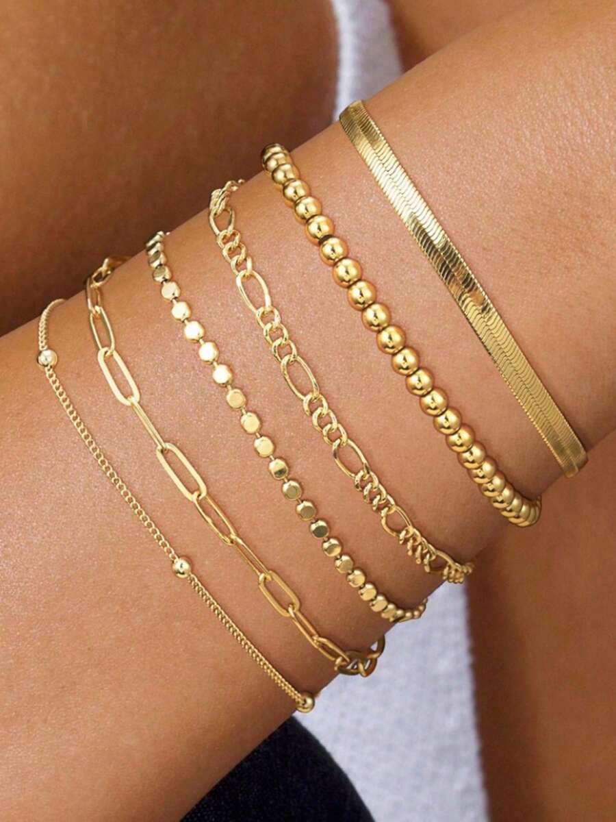 Gold Bracelets For Women, Stackable Bracelet Stack Set Adjustable Charm Paperclip Chain Cuban Link Layered Waterproof Jewelry Sets Gifts For Women