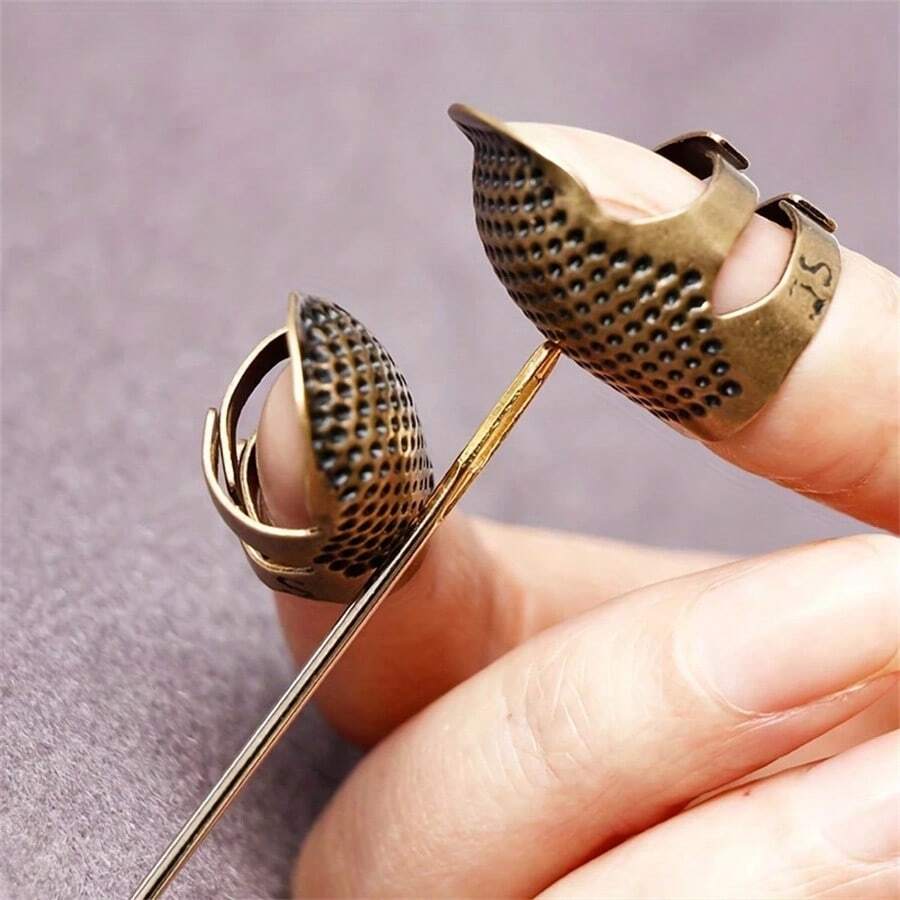 2-4 Peças Anel Ajustável Vintage de Proteção de Dedo em Bronze Envelhecido, Protetor de Agulha Prensado Artesanal Envelhecido