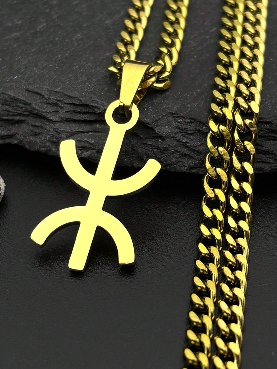 Collares con colgante del símbolo de los bereberes de estilo africano y hip hop para mujeres y hombres, de acero inoxidable, con estilo bereber kabyle