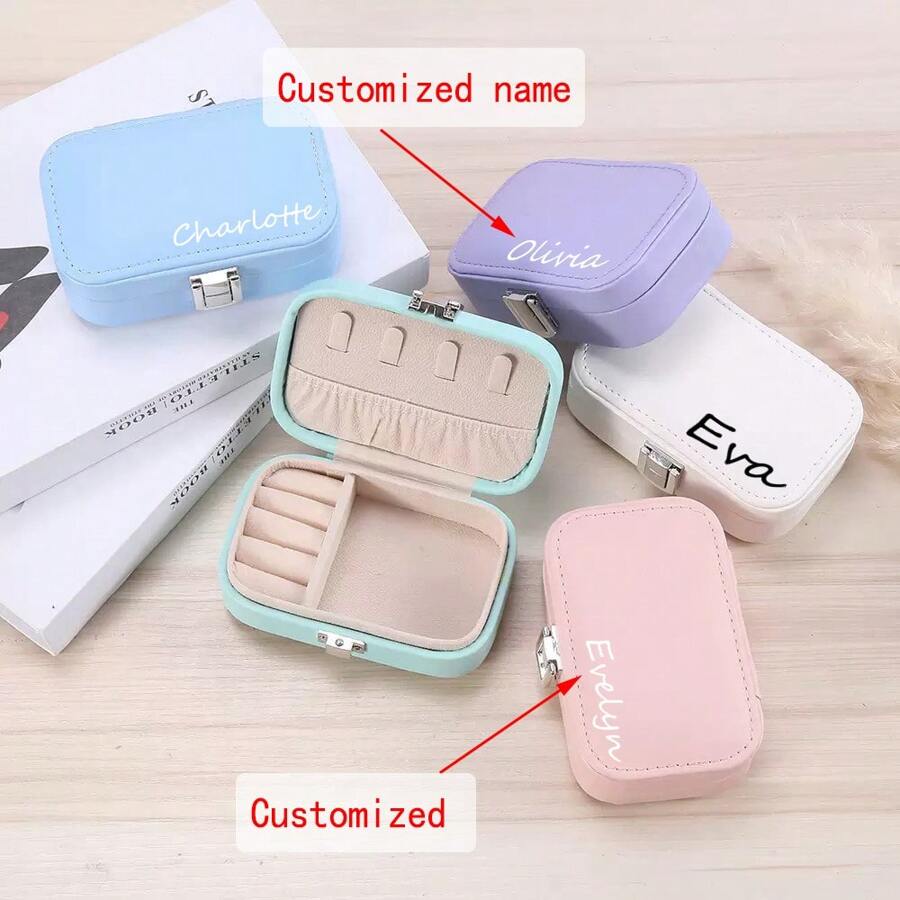 1 pieza Caja de joyería personalizada de color macaron, de gran capacidad, unicolor, portátil para viajes, para almacenamiento de anillos y collares, regalo de moda y romántico para el Día de la Madre, Día de San Valentín, personalizado, caja multifuncional para organizar maquillaje y joyería.