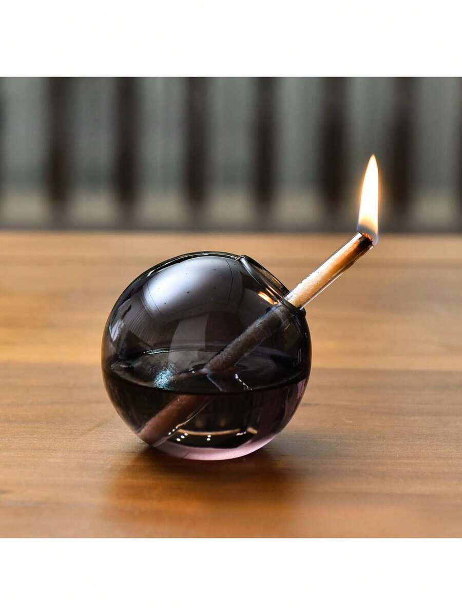 1pc Creative Grey Large Mouth Circular Glass Oil Lamp Candlestick Decoration Home Desktop Smoke Free Crispy Oil Lamp