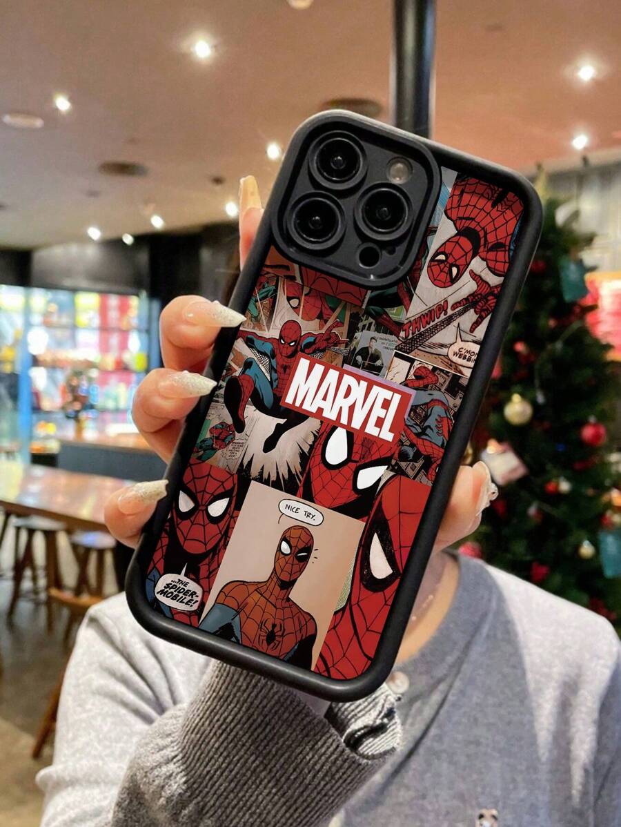 Cartoon Marvel Spiderman weiche Silikon Hülle mit Metallrahmen kompatibel mit iPhone