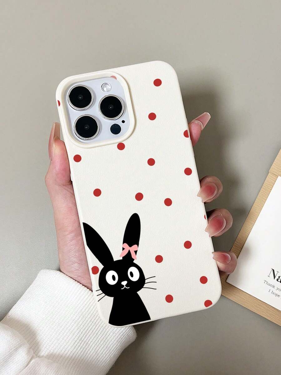 Funda de teléfono a prueba de golpes con diseño a lunares de 1 pieza, de unicolor, con textura de piel de Litchi de grandes poros, lunares de colores y diseño lindo de conejo, compatible con iPhone 11/12/13/14/15/16 Pro Max