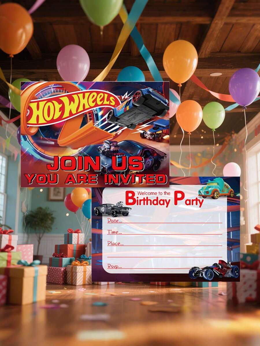 Hot Wheels 12PCS Hot Wheels Birthday Party Invitations, Racing Themed Cards, Birthday Party Decorations, Car Themed Greeting Cards For Fans