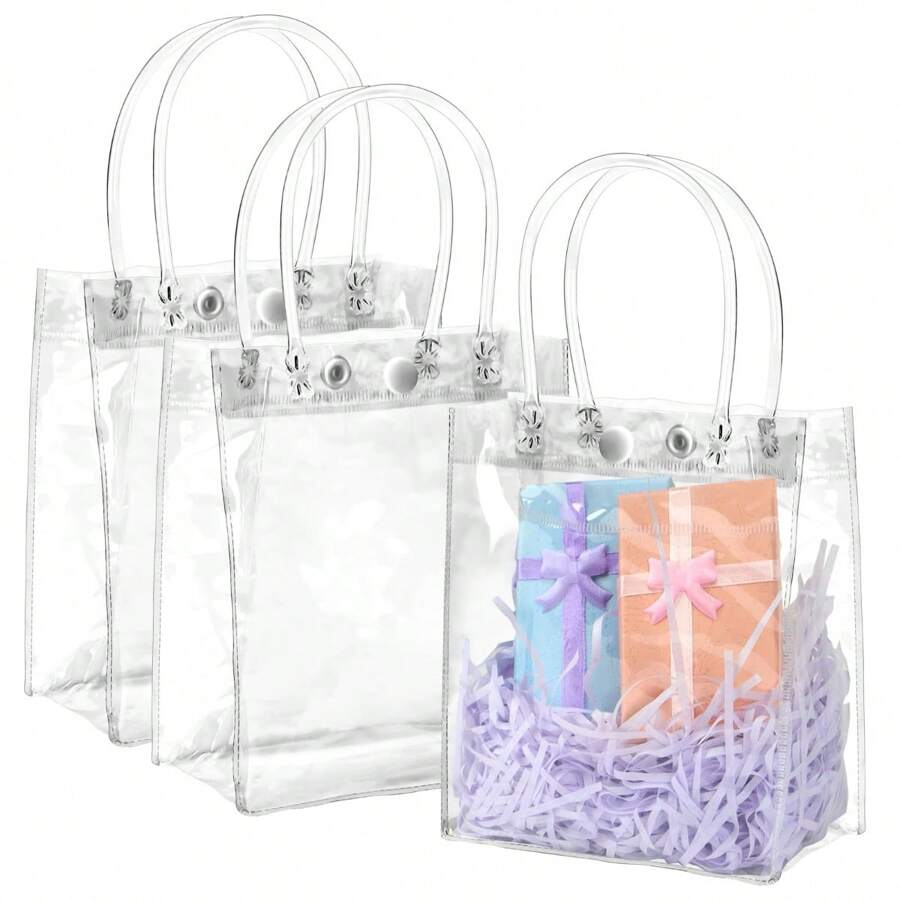 24/5Pcs Clear Waterproof Party Gift Wrap Tote Bag Reusable Dried Flower Doll Storage Ornaments Wedding Birthday Party Craft Boutique Tote Bags Home Office Decor Storage