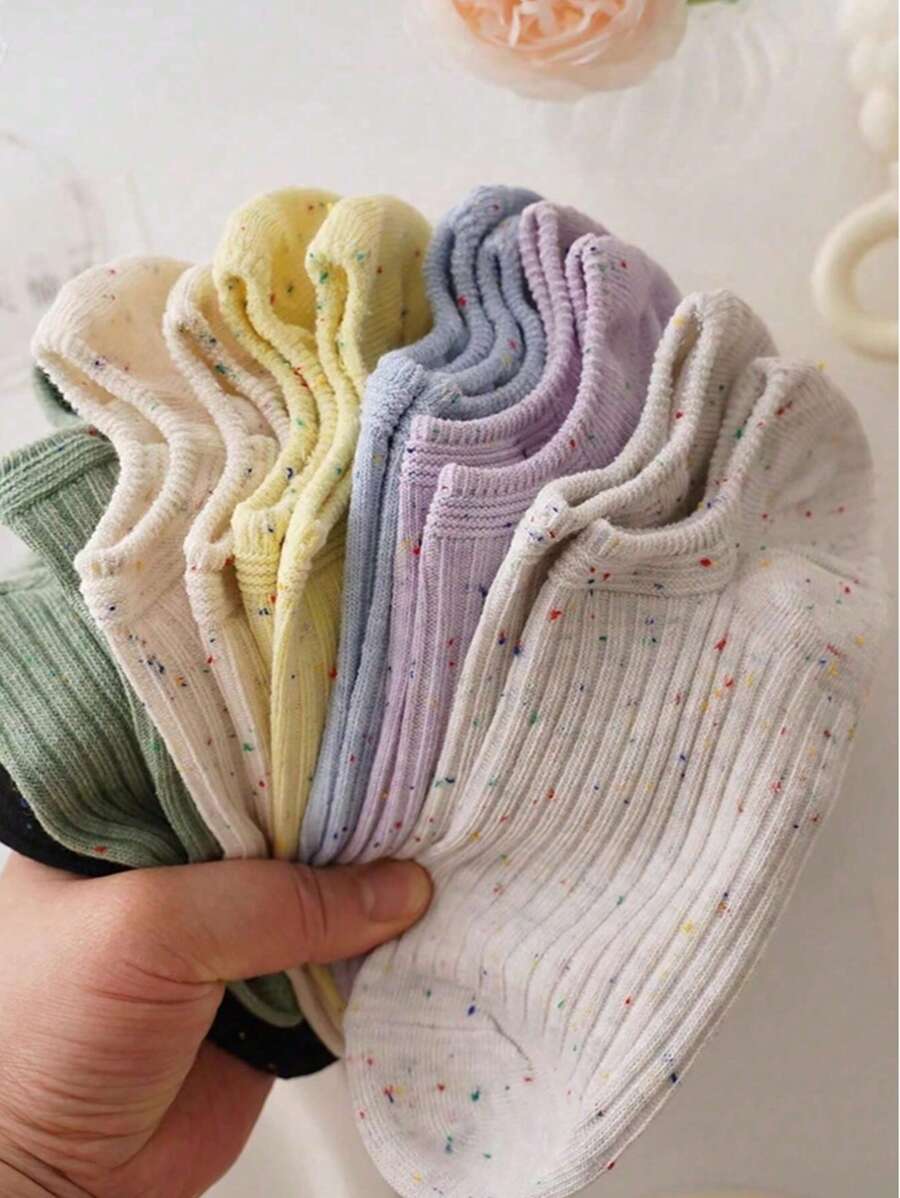 5/10 pares aleatórios de meias femininas até o tornozelo, meias invisíveis com listras de fios pontilhados, adequadas para qualquer estação, cor aleatória
