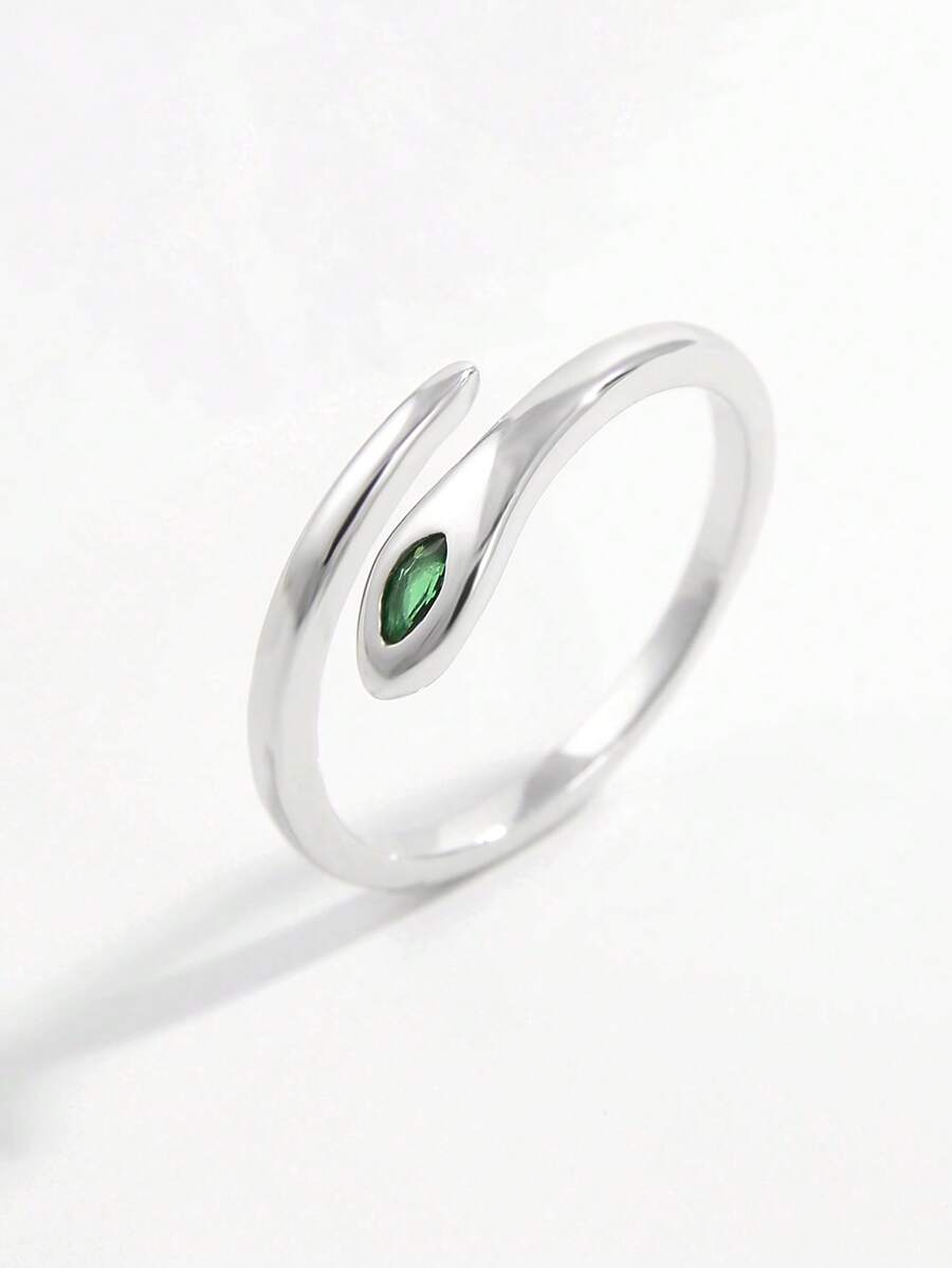 Vaerine 1 pieza Anillo de diseño de serpiente de plata 925 con circonita, elegante, de moda, minimalista y vintage, regalo para mujer, apto para citas, fiestas y eventos sociales