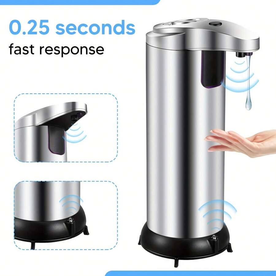 Automatic Countertop Sensor Soap Dispenser, Non-Contact Motion Sensor Soap Dispenser With Upgraded Waterproof Base, Suitable For Bathrooms, Restaurants, Kitchens (Silver)