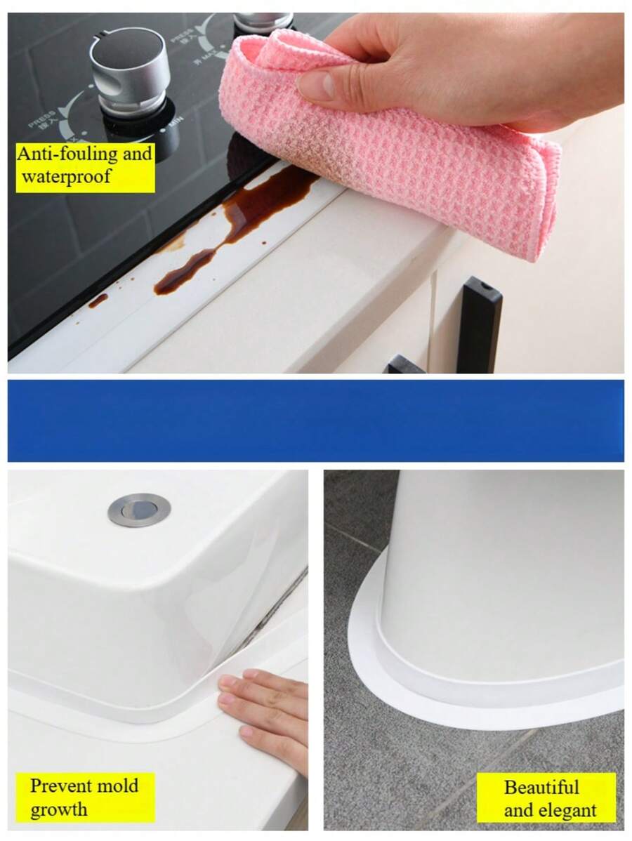 1 Roll 3.8" X 320" Kitchen & Bathroom Waterproof, Anti-Mold, Decorative Adhesive Tape, Thick & Trimmable To Seal Gaps, Cracks, Tile Joints, Essential Home Essential Wall Decor Room Decor Stickers Wallpaper Wall Paper Wall Stickers Wall Sticker Kitchen Accessories Kitchen Items Kitchen Decor