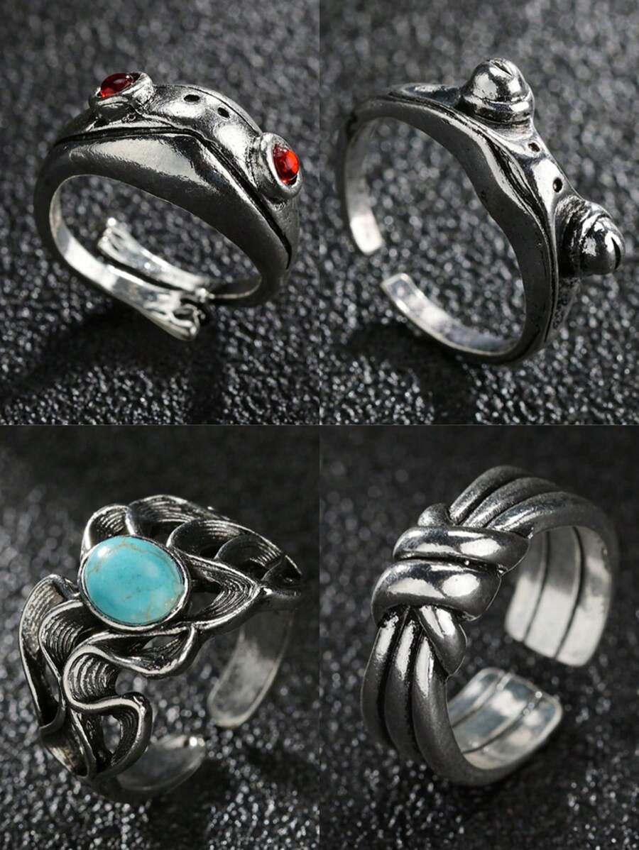 1pc Retro Frog Animal Rings For Women Men Artistic Design Silver Color Opening Unisex Female Statement Ring Best Gift