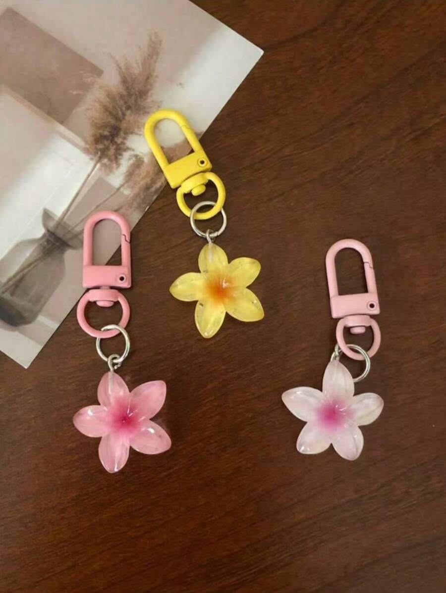 5pcs/Set Colorful Flower-Shaped Transparent Key Chains