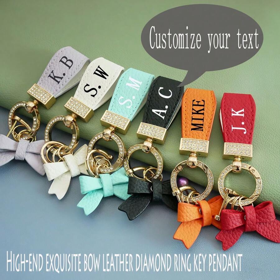 1pc Customized Colorful Text Fashion PU Leather & Metal Car Key Chain, Retro Style Keyring With Butterfly Decor To Prevent Key Losing, For Women