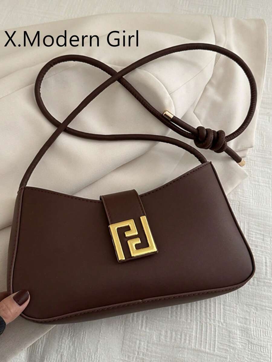 Stylish French Simple And Elegant One-Shoulder Underarm Bag Commuter Commuter Everything With Metal Decorative Buckle Design Spring Underarm Baguette Bag