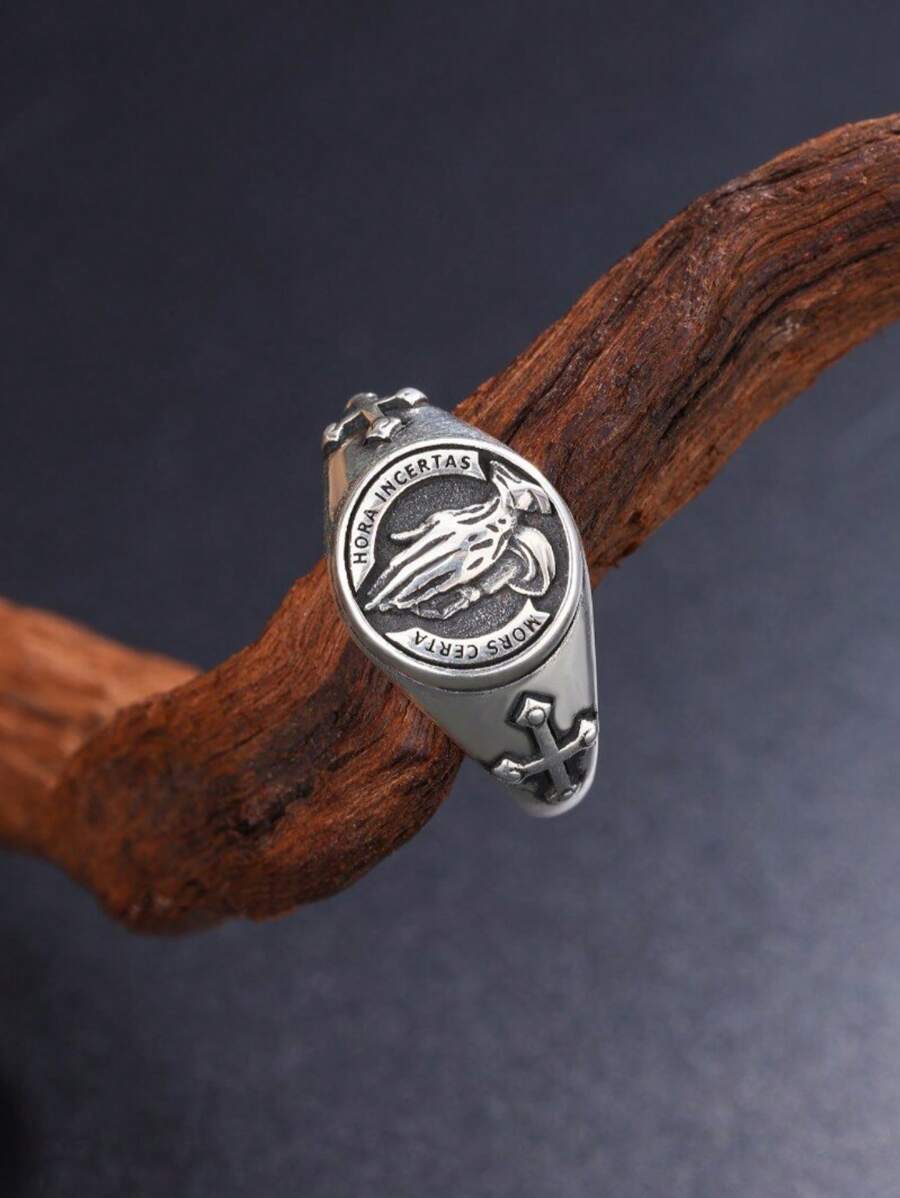 925 Sterling Silver Vintage Cross & Prayer Hand Signet Ring, Fashion Men's Rings, Suitable For Dating, Party, Daily Wear, Birthday Gift For Boyfriend, Friend, Family - Men's Fine Jewelry