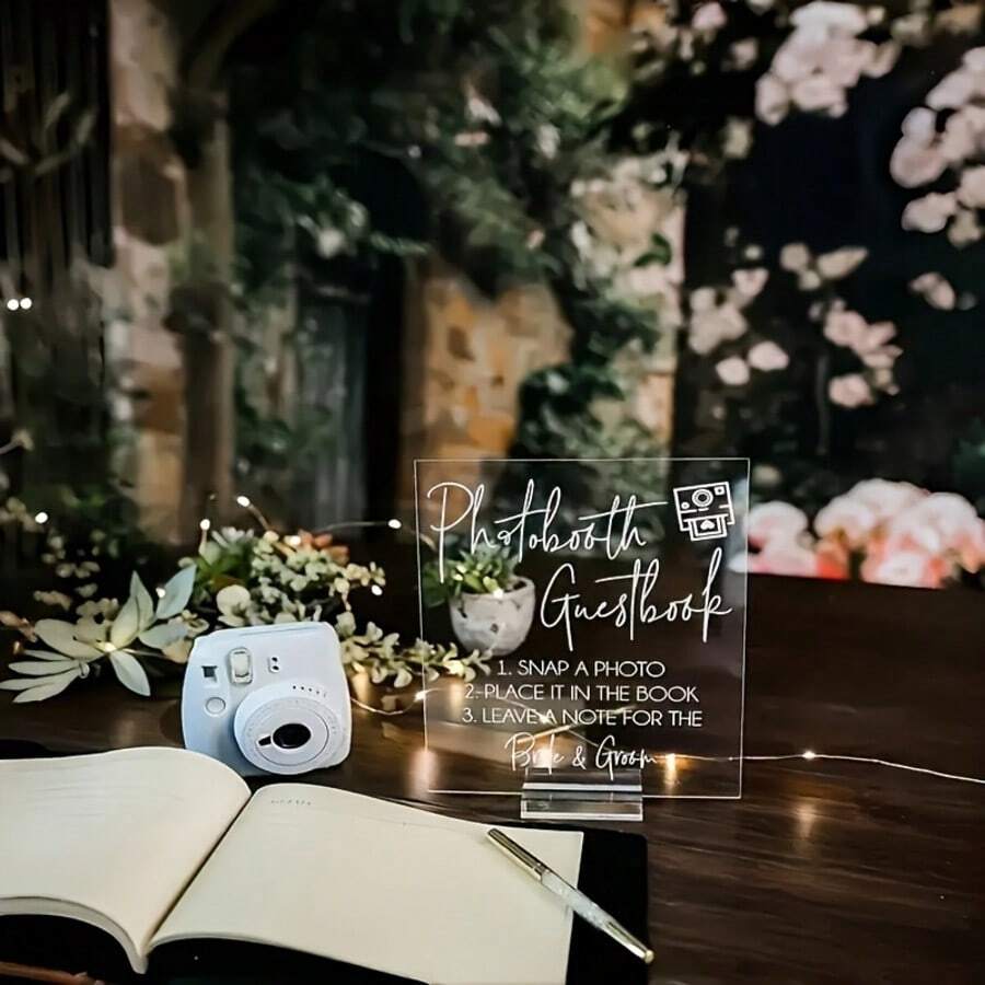 1pc Photo Guest Book Sign With Stand- Clear Acrylic Wedding Reception Sign With Holder, Snap A Photo Sign For Wedding Reception & Event Party Table Centerpiece Decoration Summer Birthday Gifts Beach Back To School School Supplies Room Decor