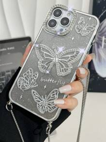 Capa prateada para celular + corrente de ombro